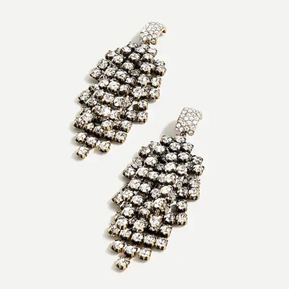 NWT Luxe party holiday authentic J. Crew Waterfall crystal statement earrings